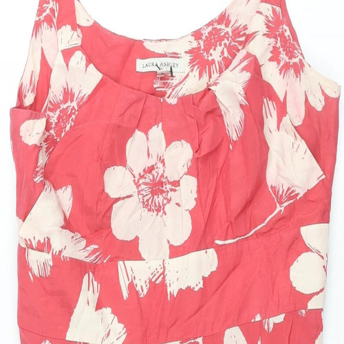 Laura Ashley Womens Pink Floral Cotton Fit & Flare Size 12 Scoop Neck Zip