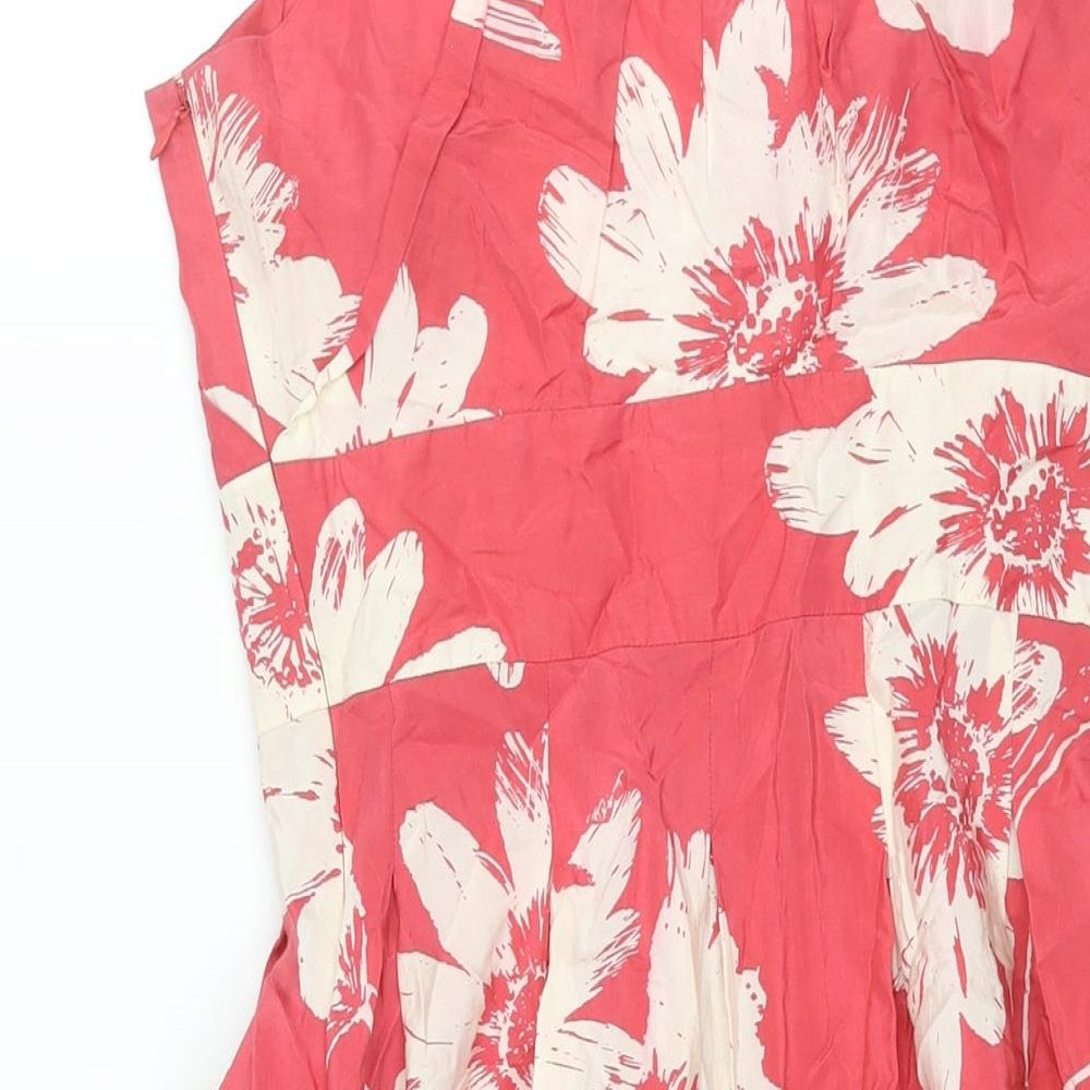 Laura Ashley Womens Pink Floral Cotton Fit & Flare Size 12 Scoop Neck Zip