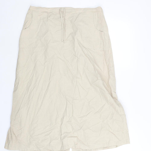 EWM Womens Beige Cotton A-Line Skirt Size 16 Drawstring - Vented Floral Embroidery Detail