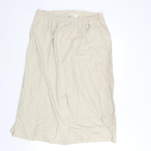 EWM Womens Beige Cotton A-Line Skirt Size 16 Drawstring - Vented Floral Embroidery Detail