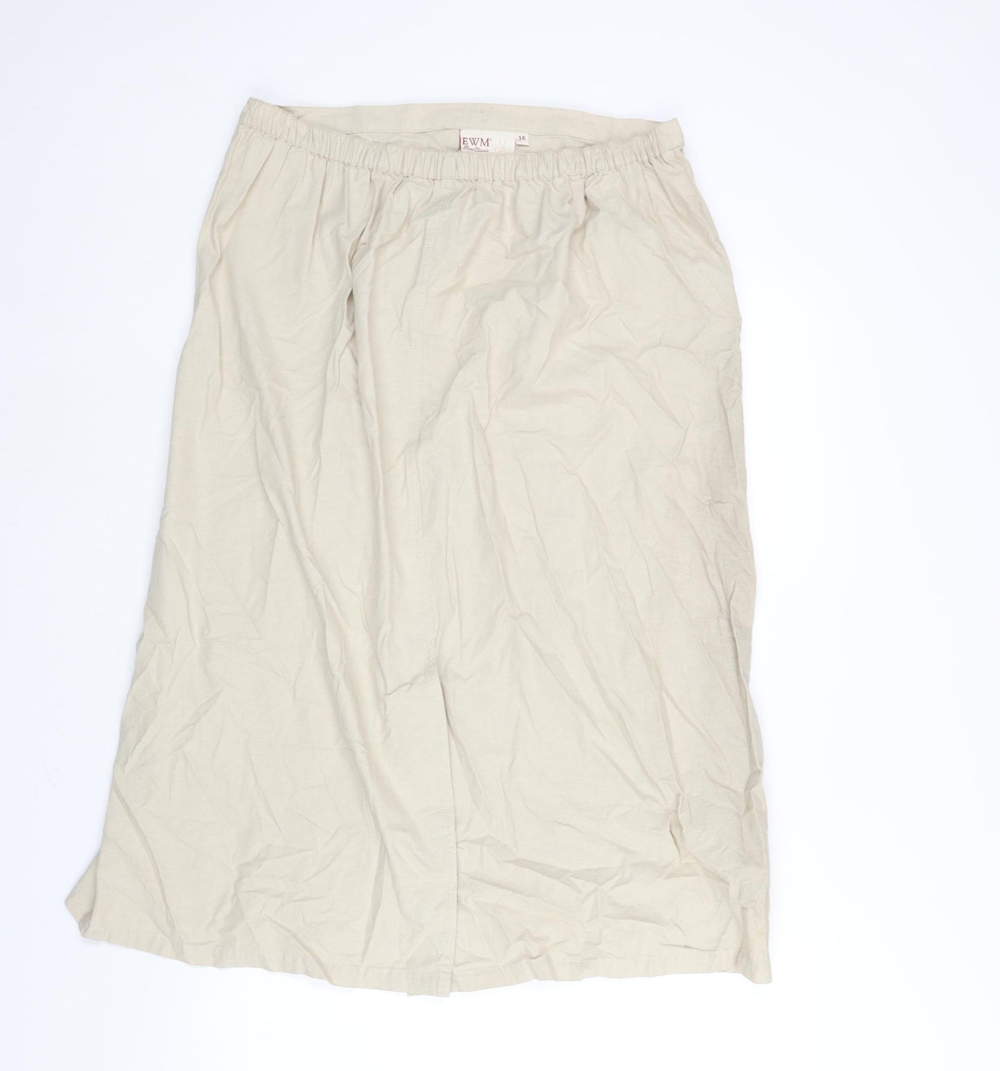 EWM Womens Beige Cotton A-Line Skirt Size 16 Drawstring - Vented Floral Embroidery Detail