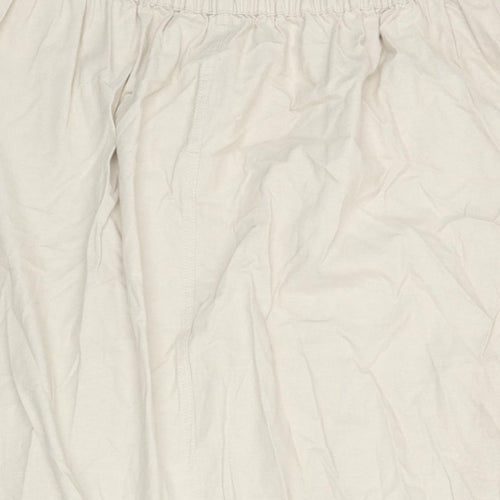 EWM Womens Beige Cotton A-Line Skirt Size 16 Drawstring - Vented Floral Embroidery Detail