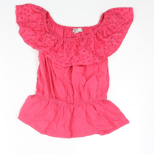 Friends Like These Womens Pink Cotton Basic Blouse Size 10 Boat Neck - Peplum Lace Collar