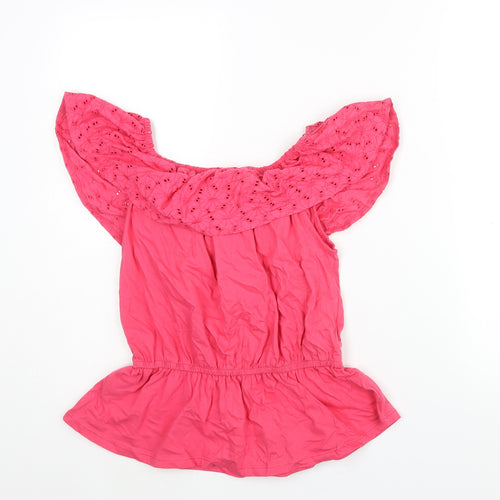 Friends Like These Womens Pink Cotton Basic Blouse Size 10 Boat Neck - Peplum Lace Collar