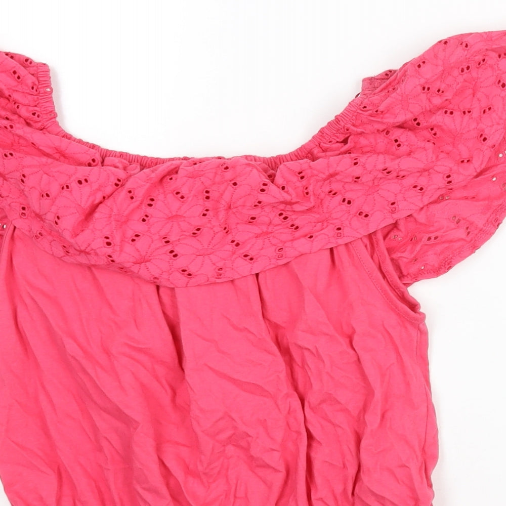 Friends Like These Womens Pink Cotton Basic Blouse Size 10 Boat Neck - Peplum Lace Collar