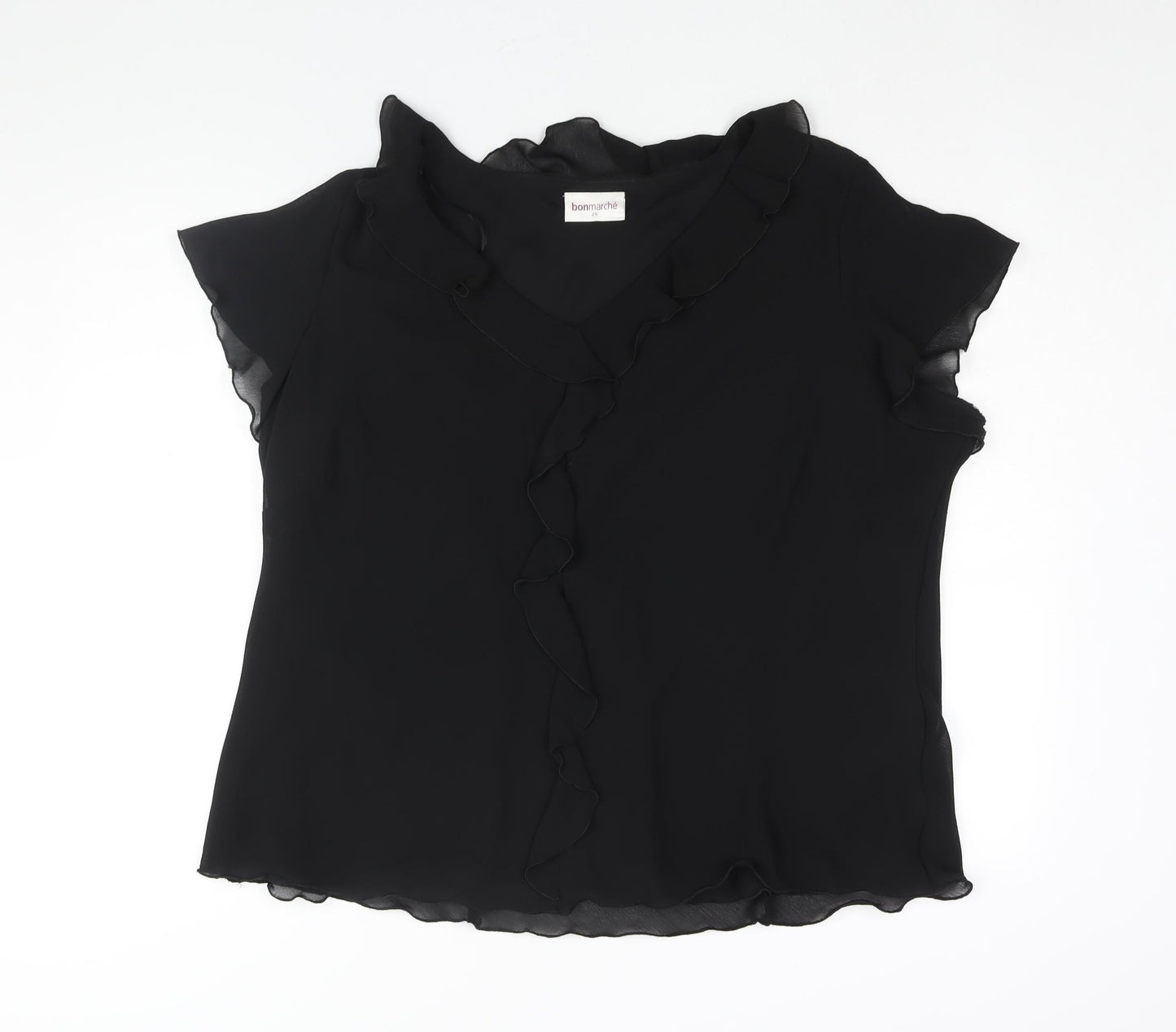 Bonmarché Womens Black Polyester Basic Blouse Size 24 V-Neck - Frill