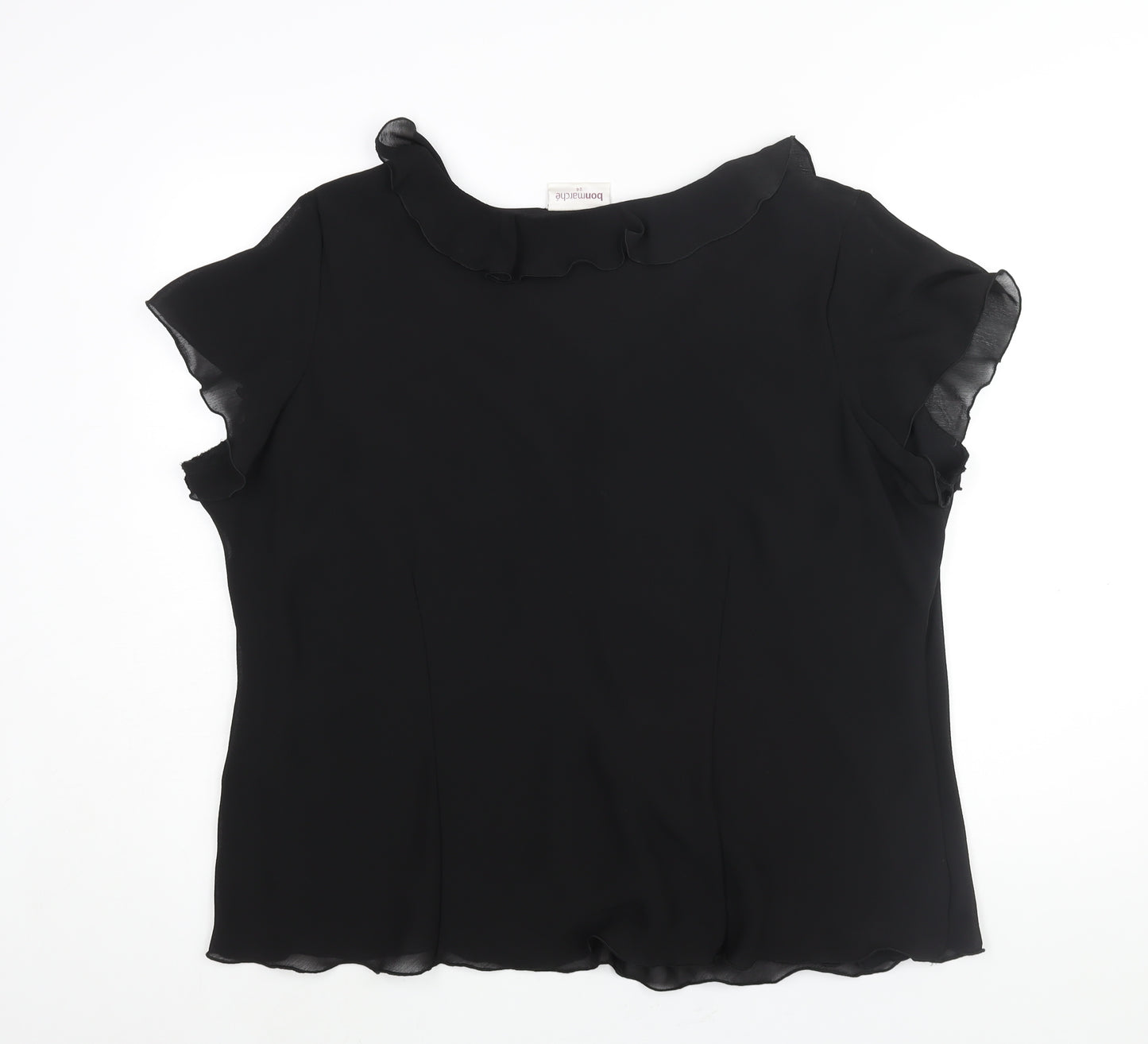 Bonmarché Womens Black Polyester Basic Blouse Size 24 V-Neck - Frill