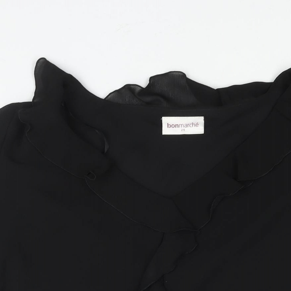 Bonmarché Womens Black Polyester Basic Blouse Size 24 V-Neck - Frill