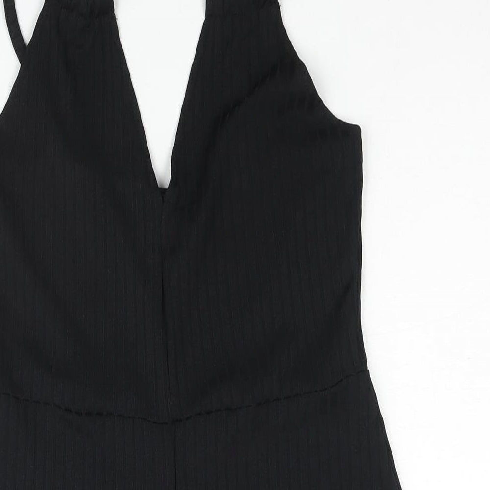 PRETTYLITTLETHING Womens Black Polyester Playsuit One-Piece Size 10 L3 in Pullover - Ribbed