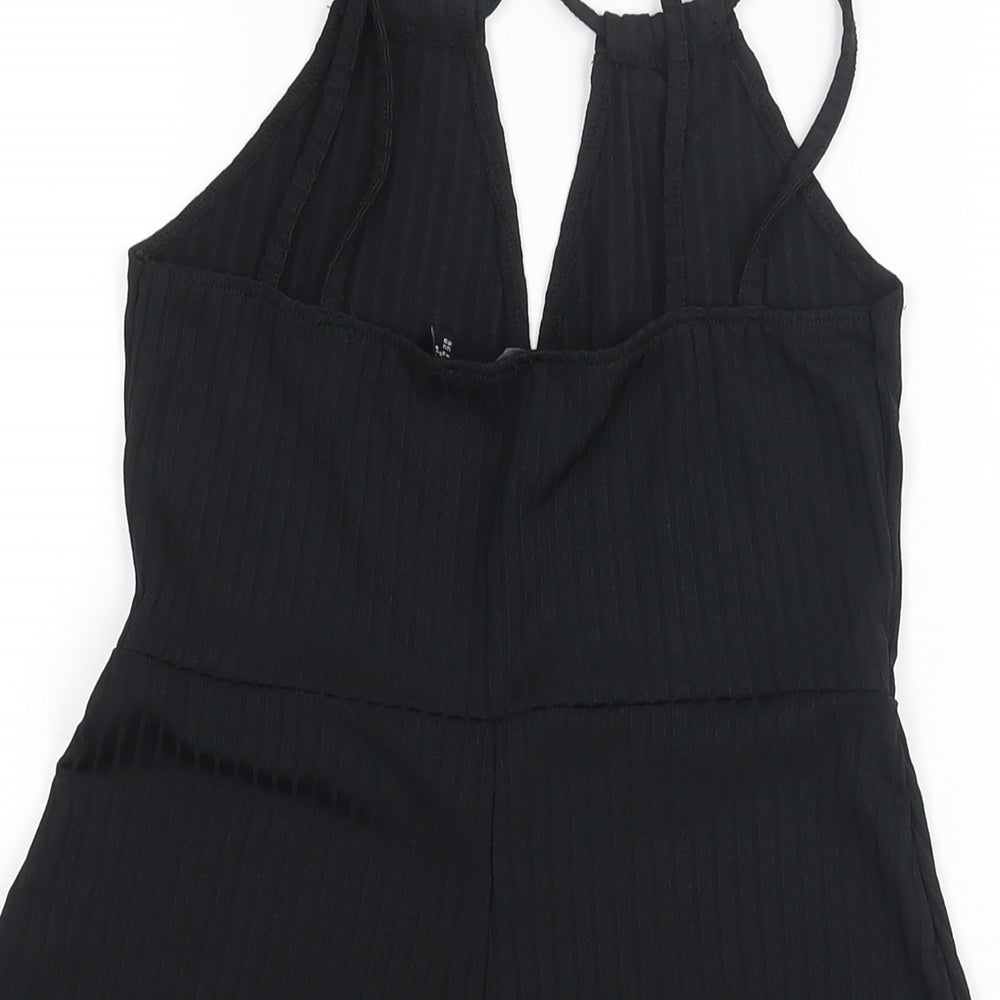 PRETTYLITTLETHING Womens Black Polyester Playsuit One-Piece Size 10 L3 in Pullover - Ribbed