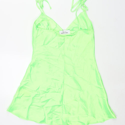 COLLUSION Womens Green Polyester Slip Dress Size 10 Cowl Neck Pullover - Bow