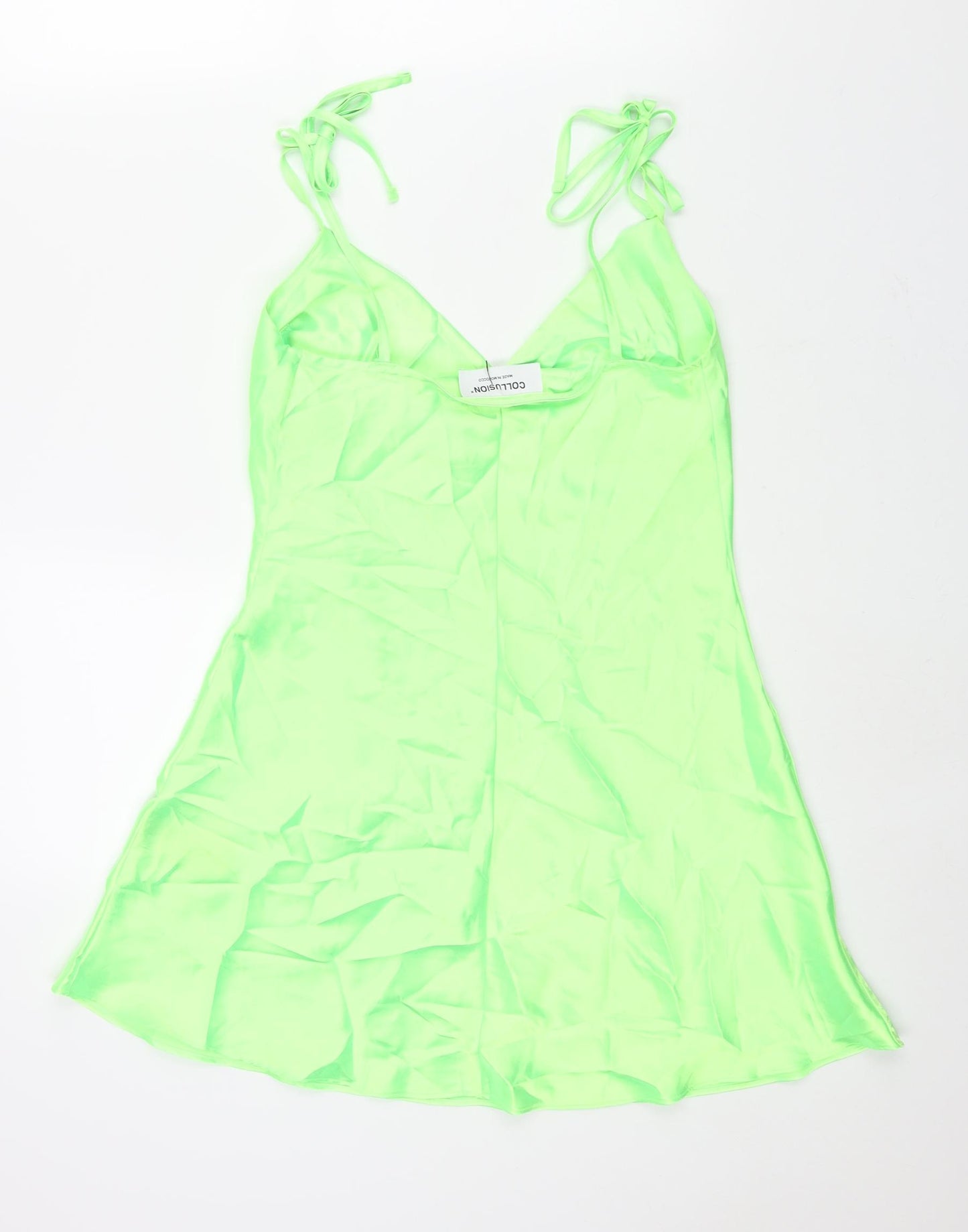 COLLUSION Womens Green Polyester Slip Dress Size 10 Cowl Neck Pullover - Bow