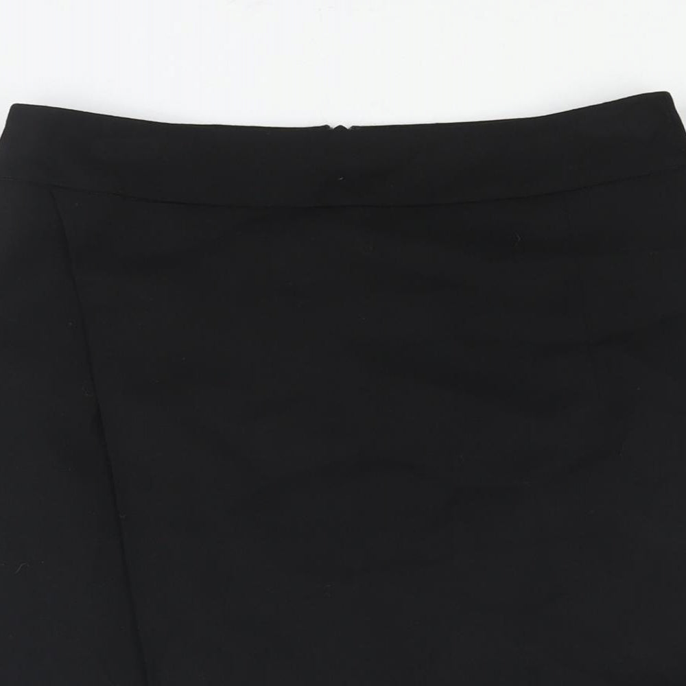 NEXT Womens Black Polyester Straight & Pencil Skirt Size 12 Zip - Wrap Style