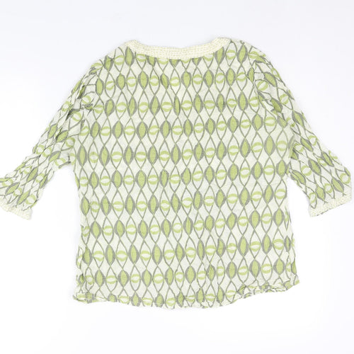 Principles Womens Green Geometric Cotton Basic Blouse Size 16 V-Neck