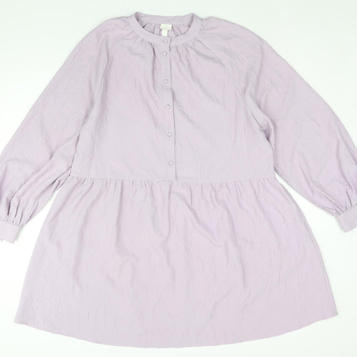 H&M Womens Purple Polyester Shift Size M Round Neck Button - Smocked