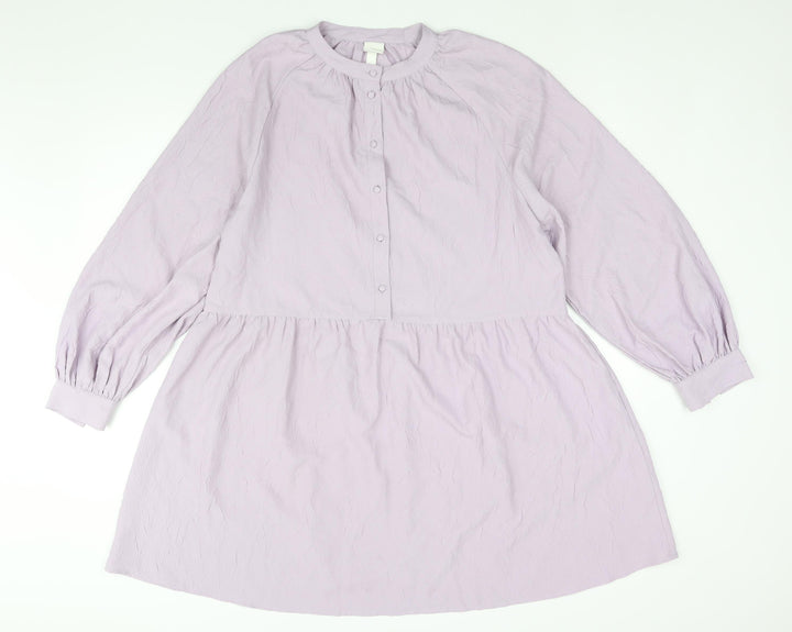 H&M Womens Purple Polyester Shift Size M Round Neck Button - Smocked