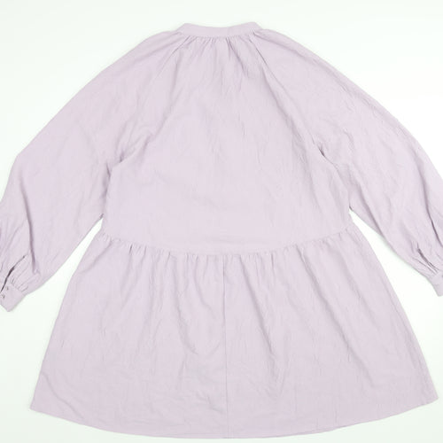 H&M Womens Purple Polyester Shift Size M Round Neck Button - Smocked
