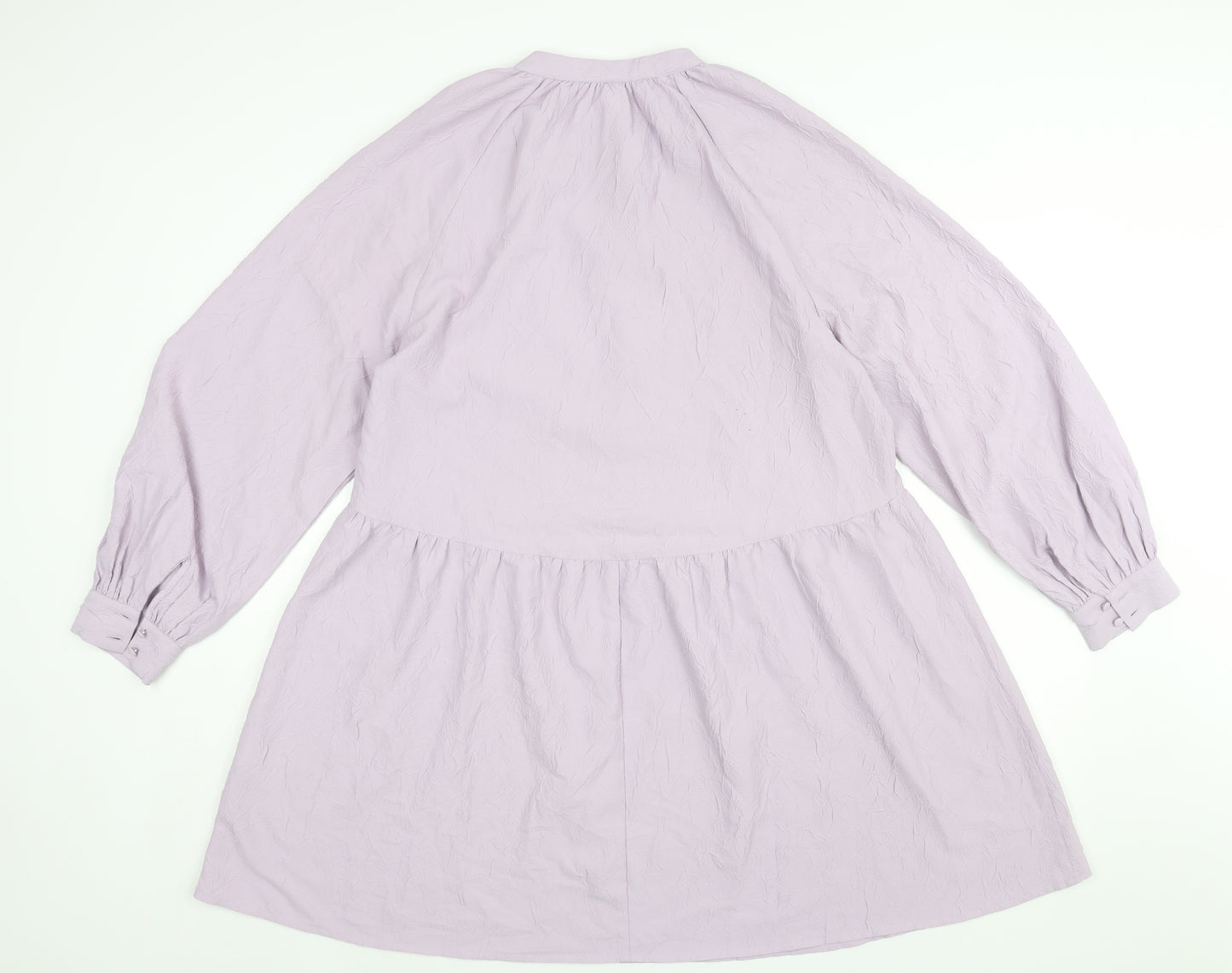 H&M Womens Purple Polyester Shift Size M Round Neck Button - Smocked