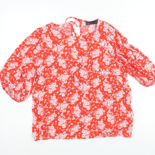 Marks and Spencer Womens Red Floral Viscose Basic Blouse Size 10 Round Neck