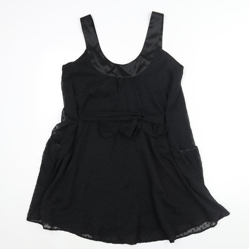 Miss Selfridge Womens Black Polyester Shift Size 12 Scoop Neck Pullover - Belted Pockets