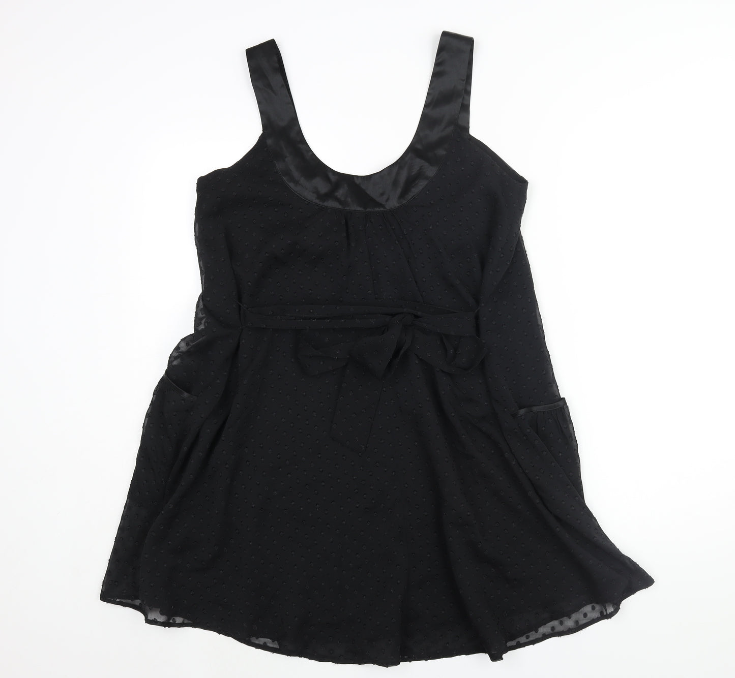 Miss Selfridge Womens Black Polyester Shift Size 12 Scoop Neck Pullover - Belted Pockets