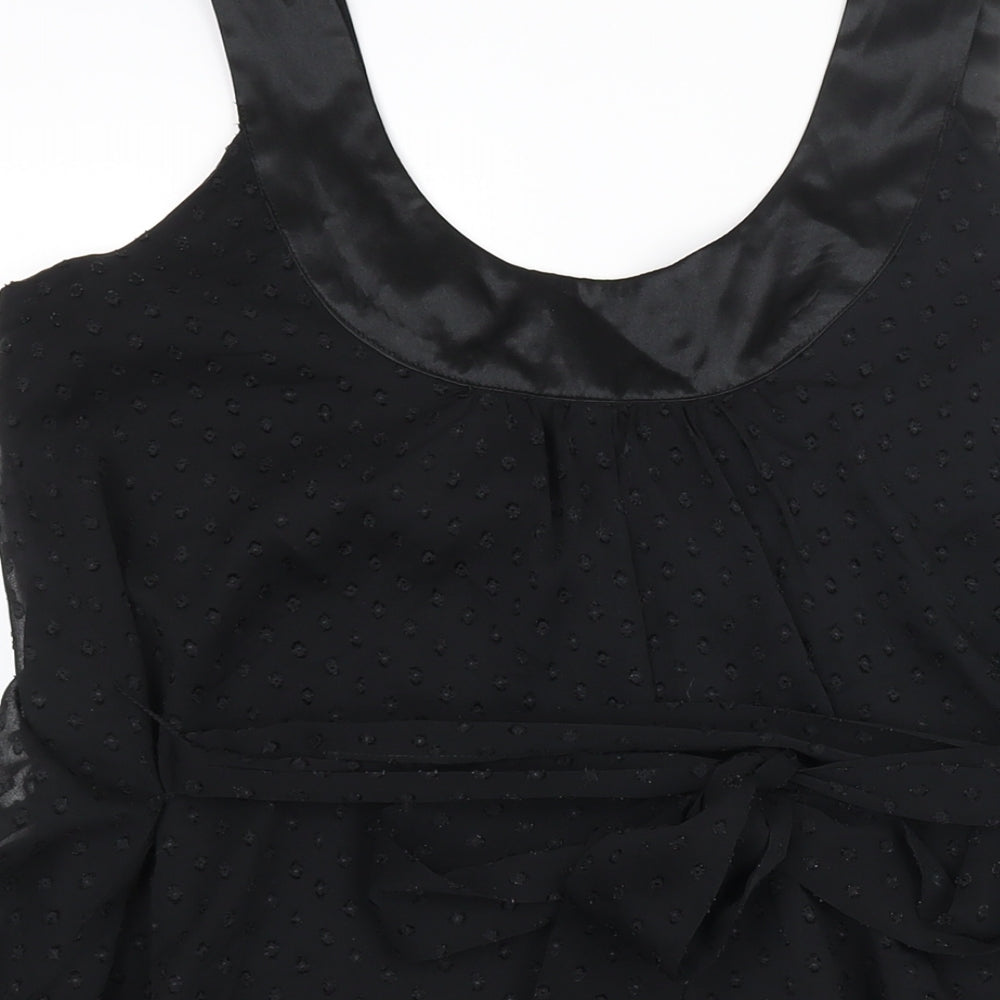 Miss Selfridge Womens Black Polyester Shift Size 12 Scoop Neck Pullover - Belted Pockets