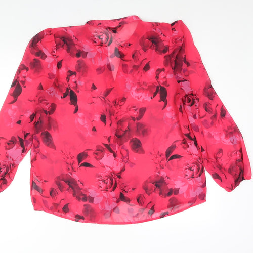 Lipsy Womens Pink Floral Polyester Basic Button-Up Size 14 Round Neck