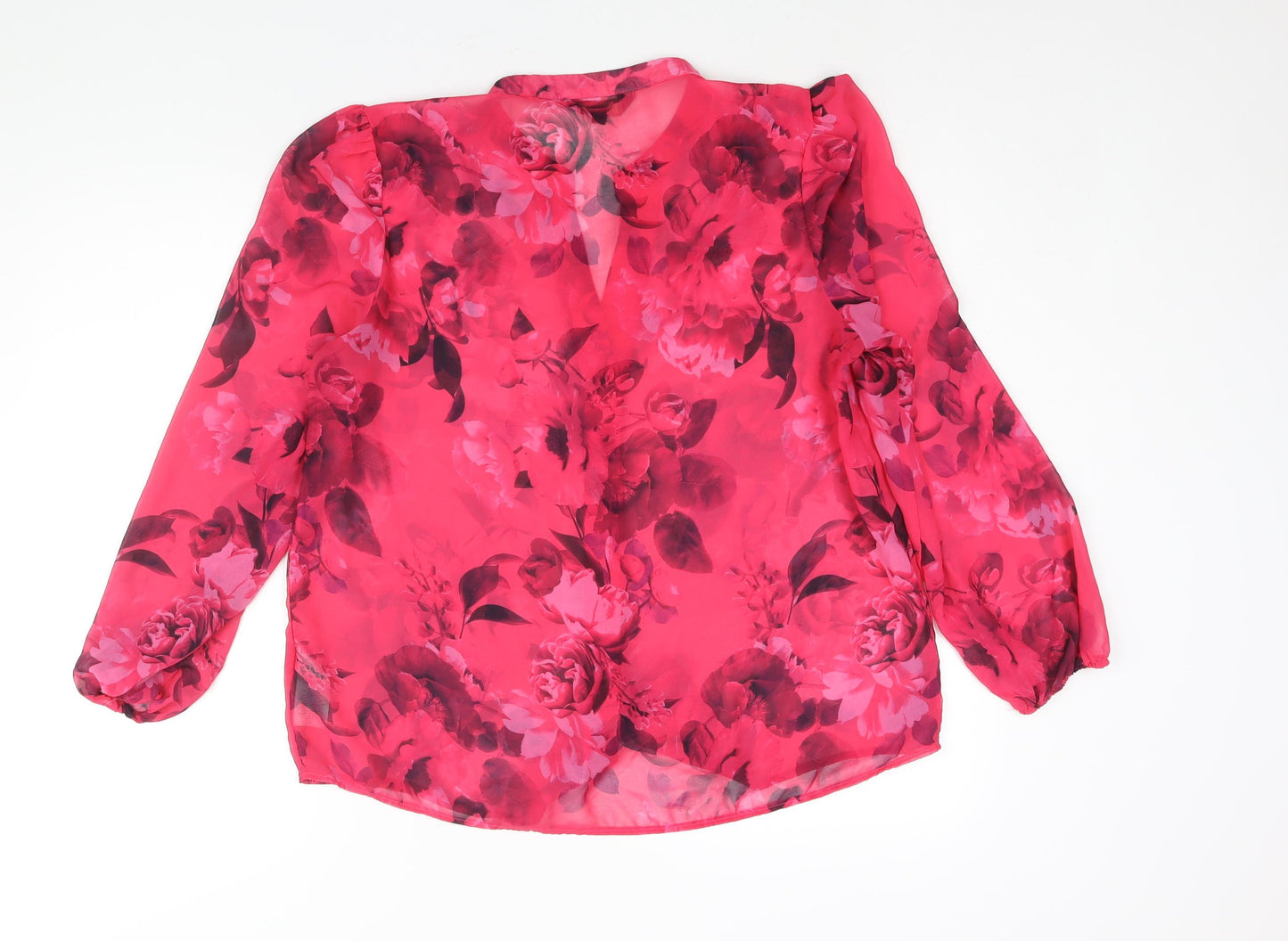 Lipsy Womens Pink Floral Polyester Basic Button-Up Size 14 Round Neck