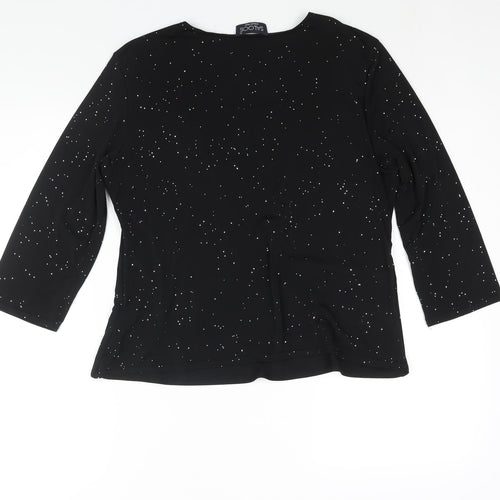 Saloos Womens Black Polyester Basic Blouse Size L Round Neck - Sequin Rhinestone Clasp Detail