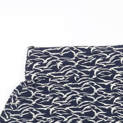 Weird Fish Womens Blue Geometric Cotton A-Line Skirt Size 10 - Bird Print Logo