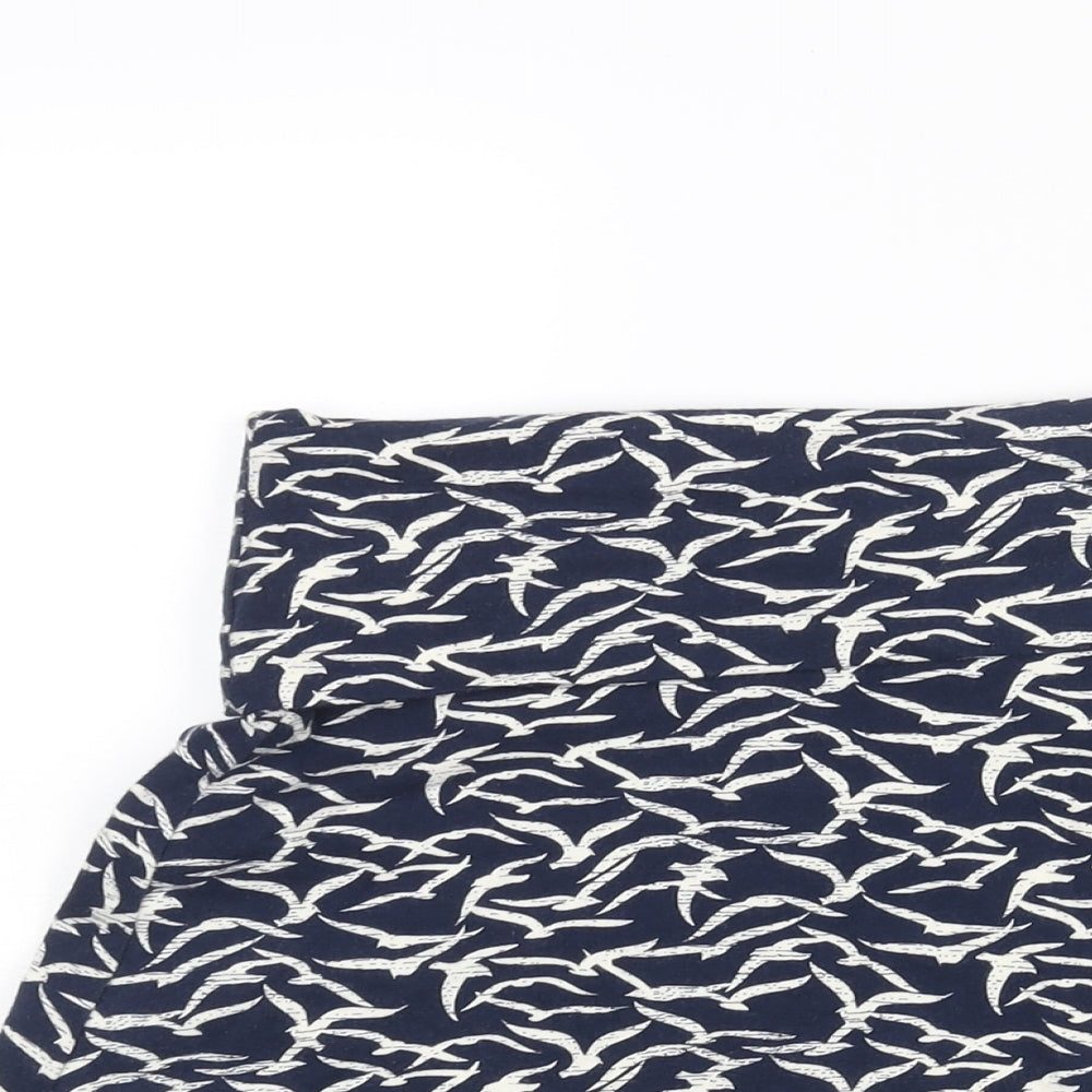 Weird Fish Womens Blue Geometric Cotton A-Line Skirt Size 10 - Bird Print Logo