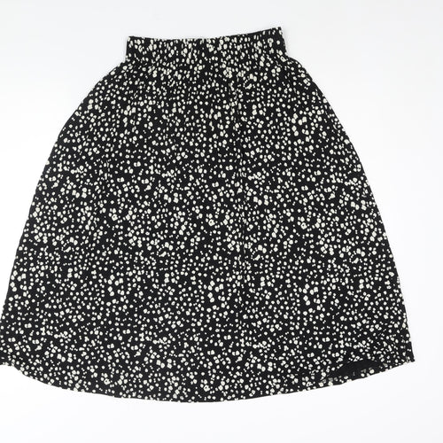 Marks and Spencer Womens Black Geometric Viscose A-Line Skirt Size 6 - Elasticated Waist