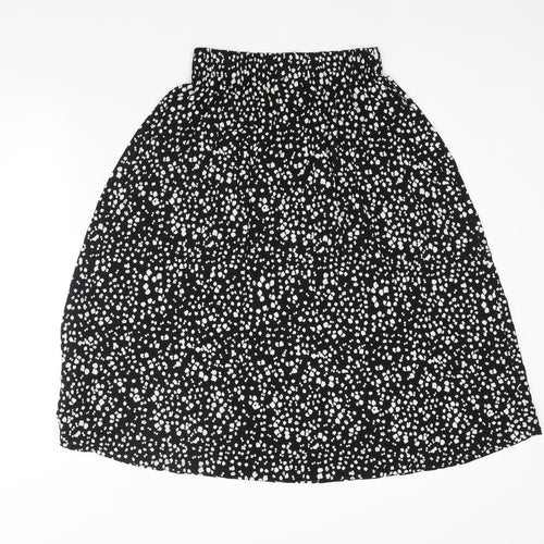 Marks and Spencer Womens Black Geometric Viscose A-Line Skirt Size 6 - Elasticated Waist