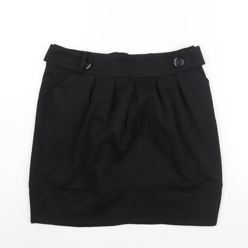 New Look Womens Black Polyester Straight & Pencil Skirt Size 12 Zip - Button Detail