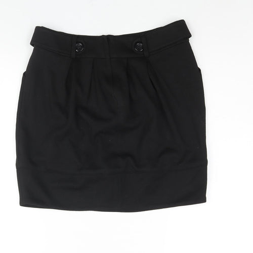 New Look Womens Black Polyester Straight & Pencil Skirt Size 12 Zip - Button Detail