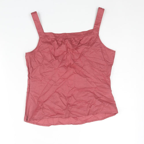 Debenhams Womens Pink Cotton Camisole Blouse Size 12 Square Neck - Keyhole Neck Embroidered Neckline
