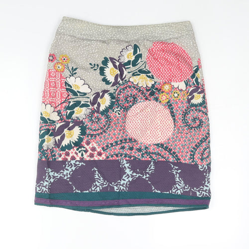 White Stuff Womens Multicoloured Geometric Cotton Straight & Pencil Skirt Size 10 Zip