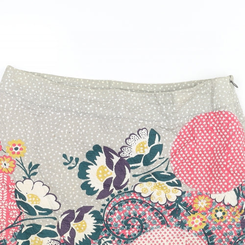 White Stuff Womens Multicoloured Geometric Cotton Straight & Pencil Skirt Size 10 Zip