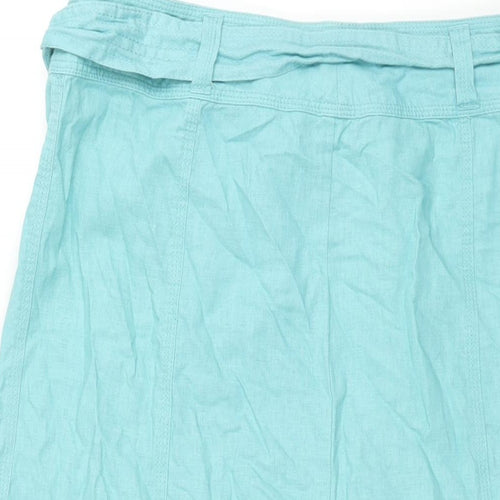 Marks and Spencer Womens Blue Linen A-Line Skirt Size 14 Zip - Belted