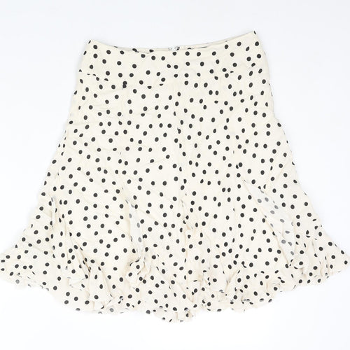 Set Womens Ivory Polka Dot Viscose Trumpet Skirt Size 10 Zip - Frill Detail
