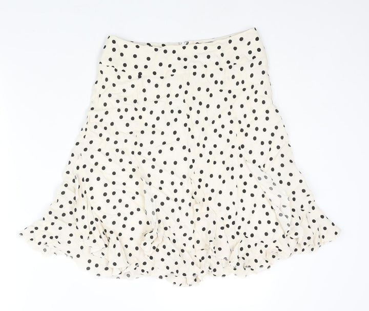 Set Womens Ivory Polka Dot Viscose Trumpet Skirt Size 10 Zip - Frill Detail