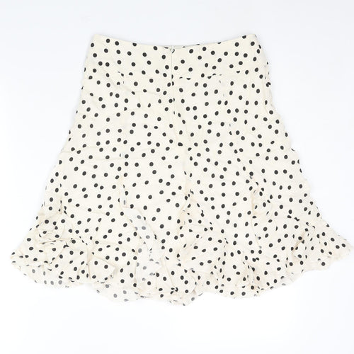 Set Womens Ivory Polka Dot Viscose Trumpet Skirt Size 10 Zip - Frill Detail
