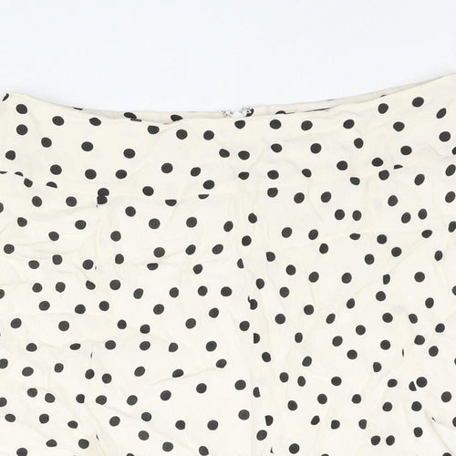 Set Womens Ivory Polka Dot Viscose Trumpet Skirt Size 10 Zip - Frill Detail