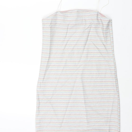 Topshop Womens Multicoloured Striped Polyester Mini Size 10 Square Neck Zip - Glitter