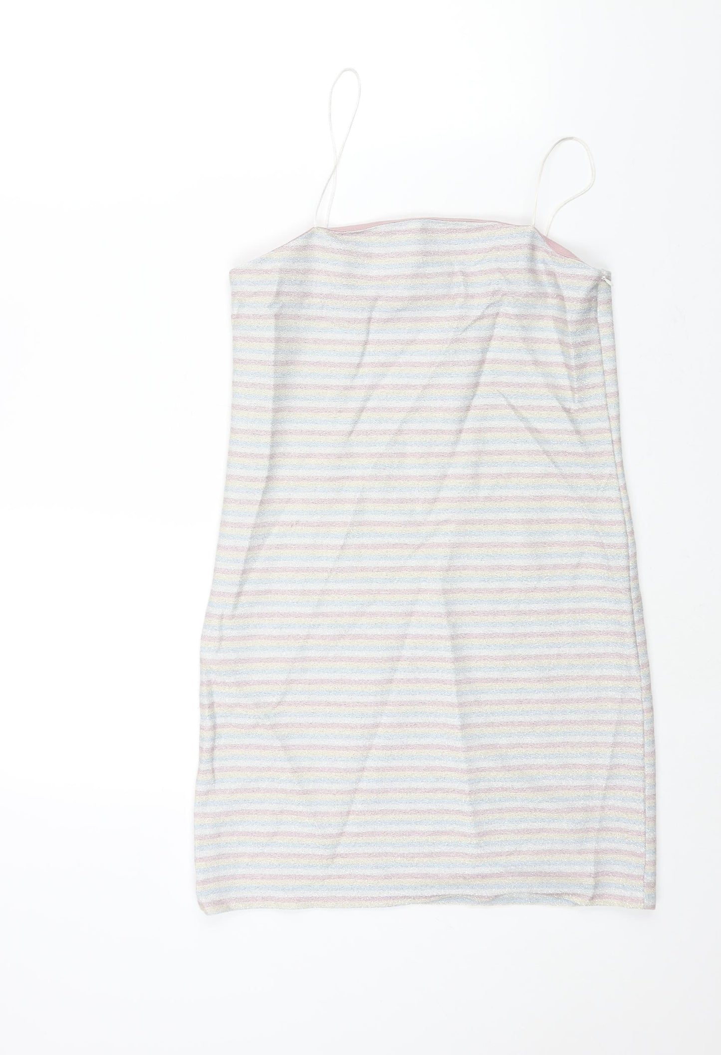 Topshop Womens Multicoloured Striped Polyester Mini Size 10 Square Neck Zip - Glitter