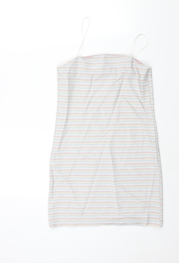 Topshop Womens Multicoloured Striped Polyester Mini Size 10 Square Neck Zip - Glitter