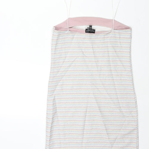 Topshop Womens Multicoloured Striped Polyester Mini Size 10 Square Neck Zip - Glitter