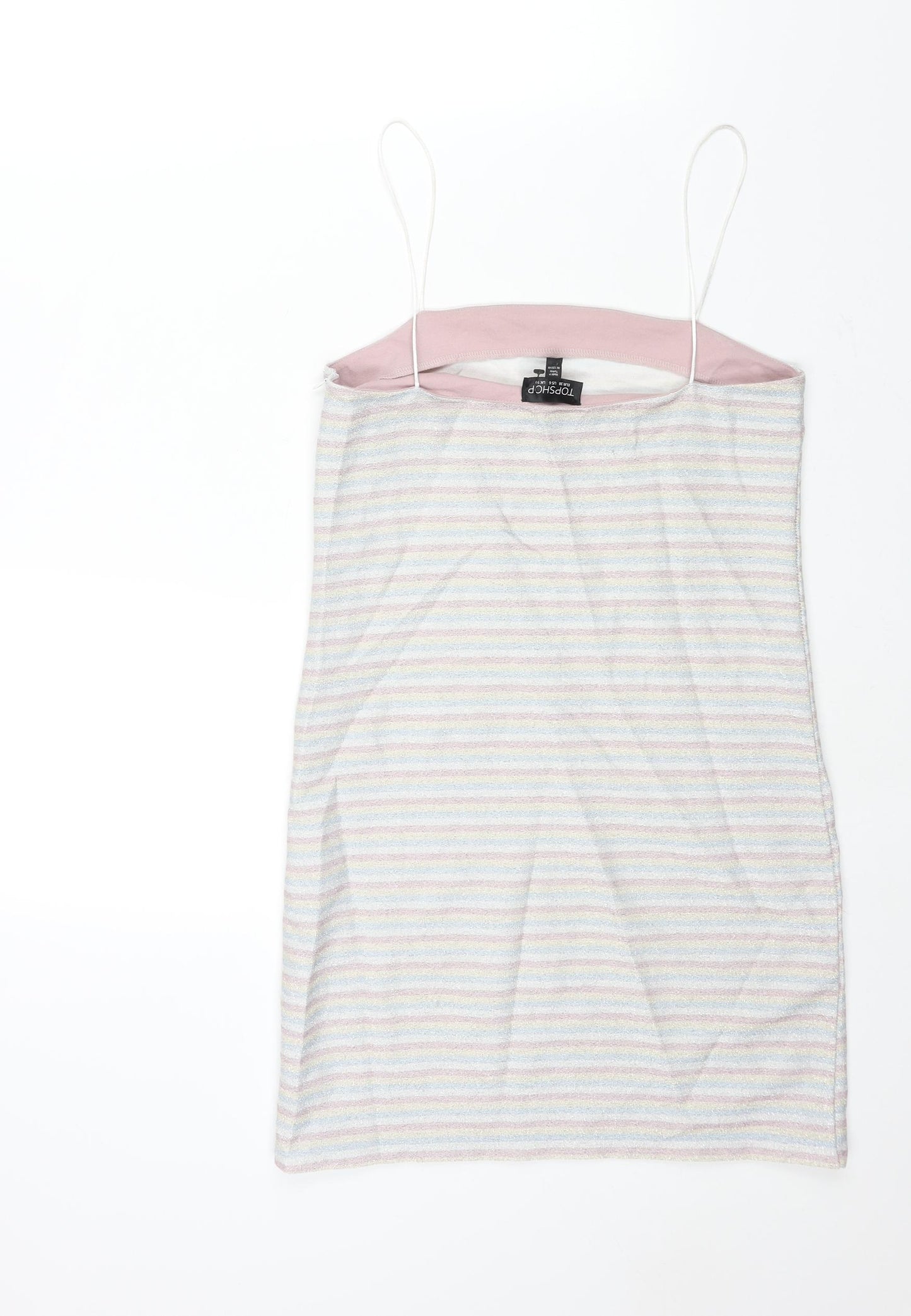 Topshop Womens Multicoloured Striped Polyester Mini Size 10 Square Neck Zip - Glitter
