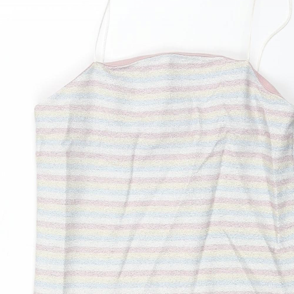Topshop Womens Multicoloured Striped Polyester Mini Size 10 Square Neck Zip - Glitter