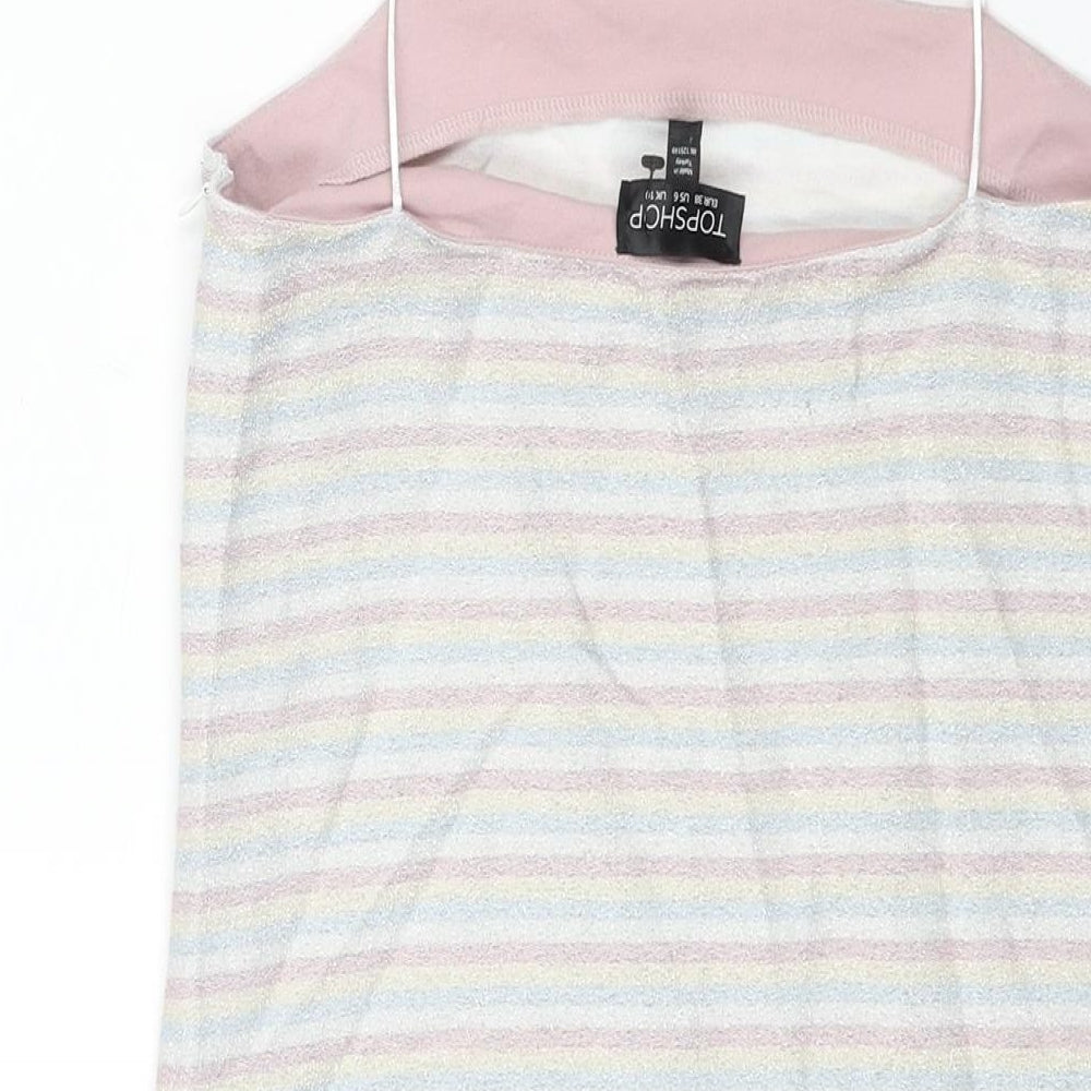 Topshop Womens Multicoloured Striped Polyester Mini Size 10 Square Neck Zip - Glitter